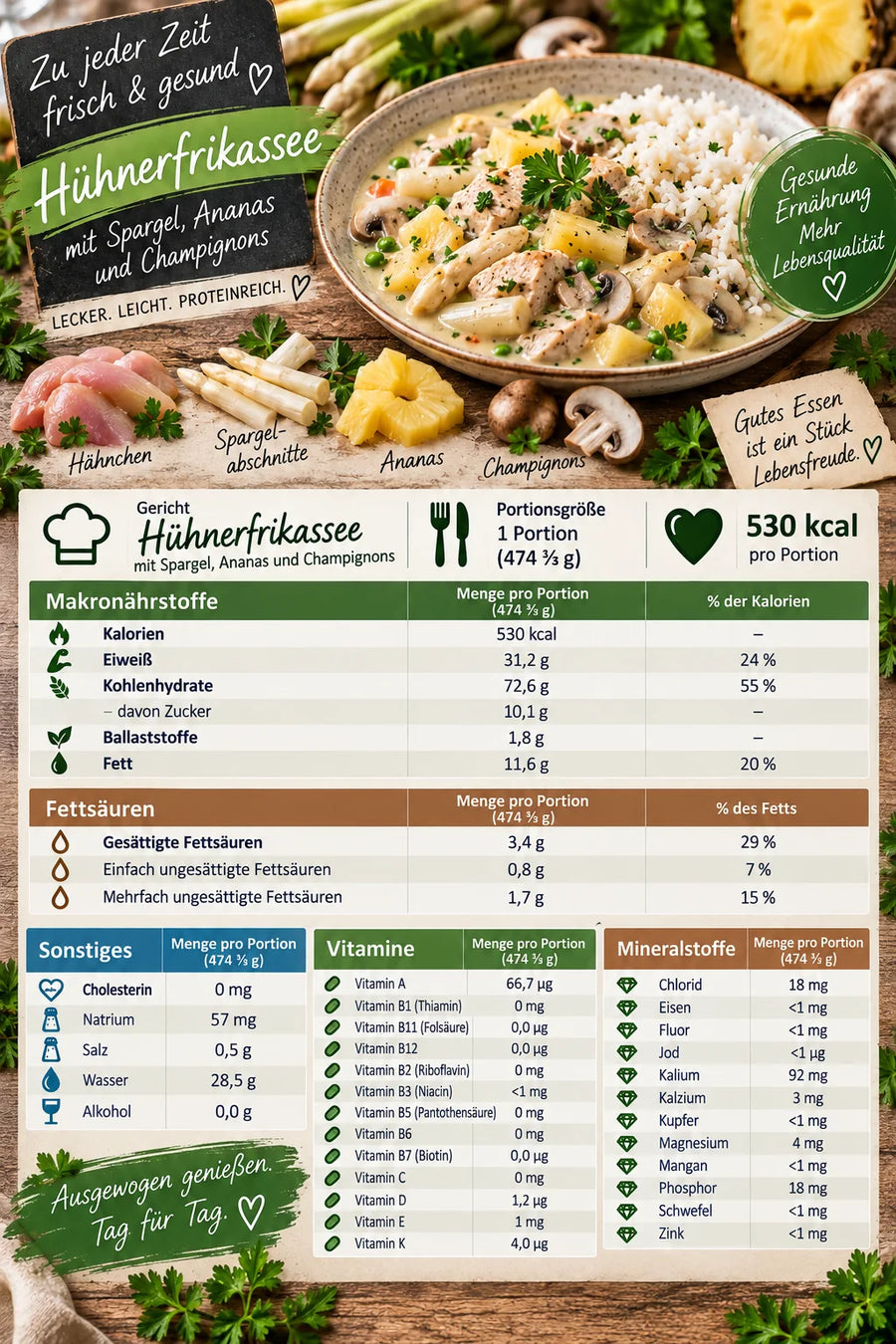 Hühnerfrikassee mit Spargel, Ananas und Champignons